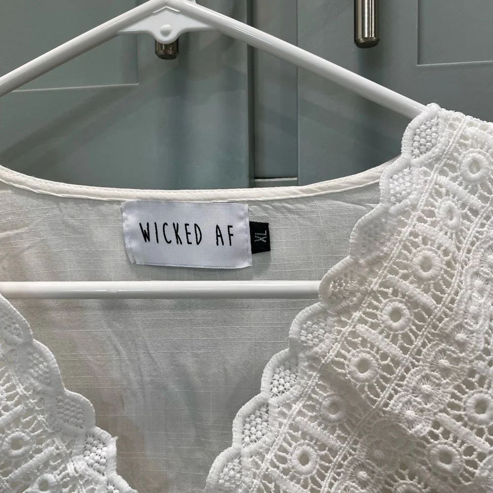 Boho White Crochet Yoke Peasant Top - Picture 3 of 10